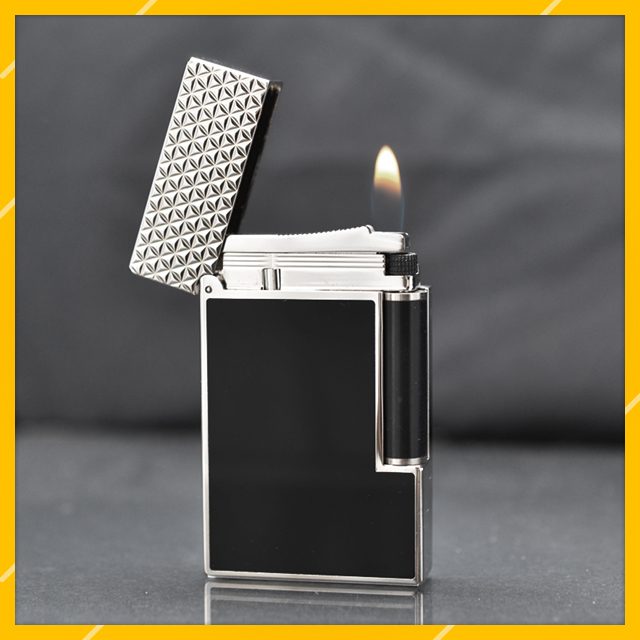 Vỏ Hột Quẹt Bật Lửa Upon D143T Sơn Mài Đen Họa Tiết Kim Cương - Dùng Gas Đá Cao Cấp