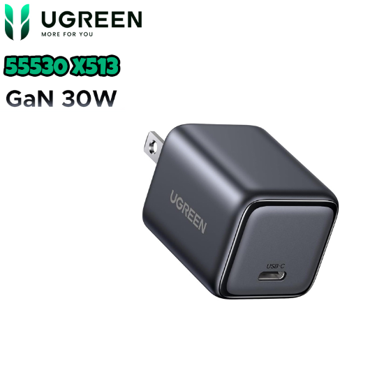 Củ sạc nhanh Nexode Mini 30W GaN USB-C Ugreen 55530 X513, Chân dẹt không gập - Hàng Chính hãng