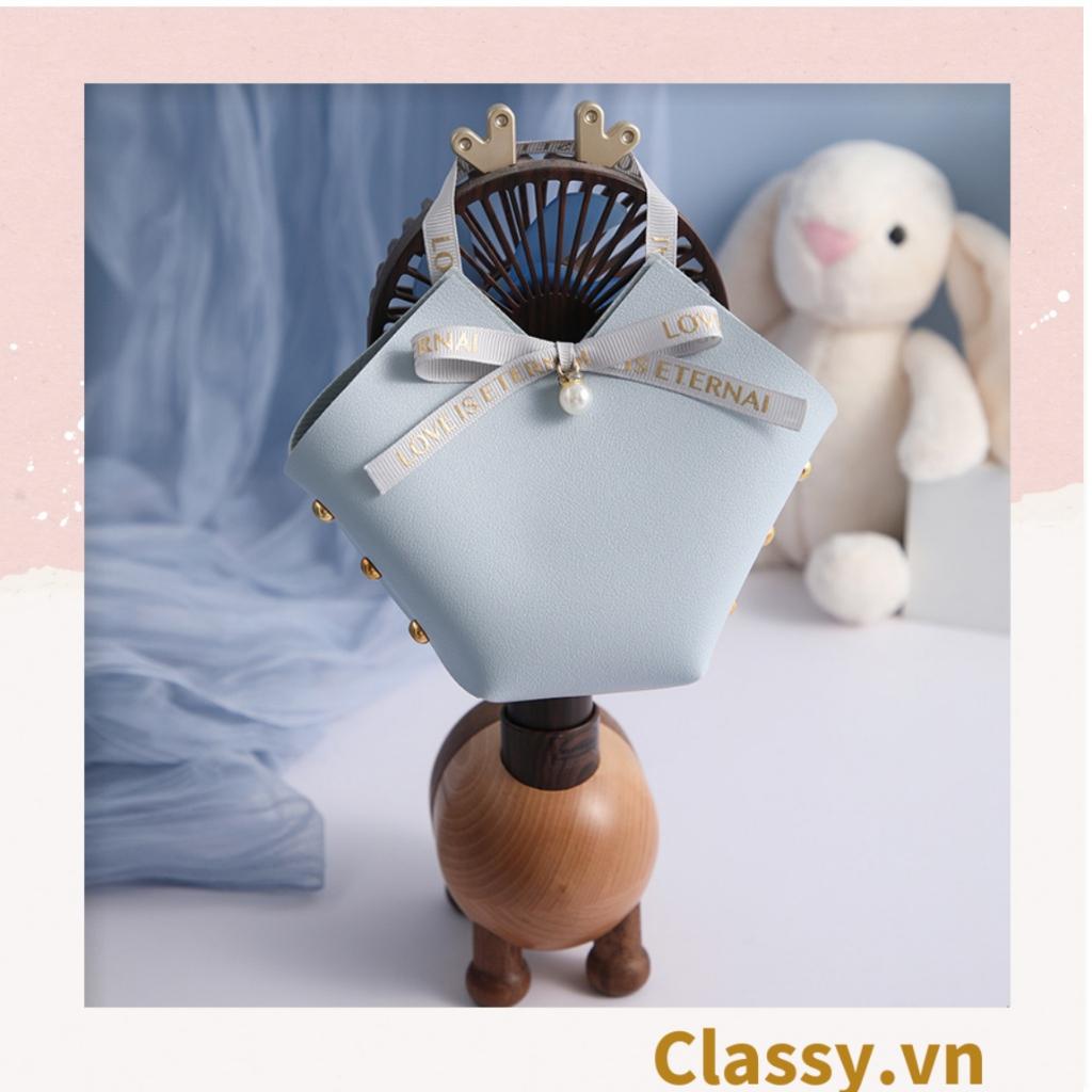 Túi đựng quà tặng hình tứ giác da PU, gắn Ruy băng Classy và đinh tán đựng son môi, nước hoa, kẹo cực sang