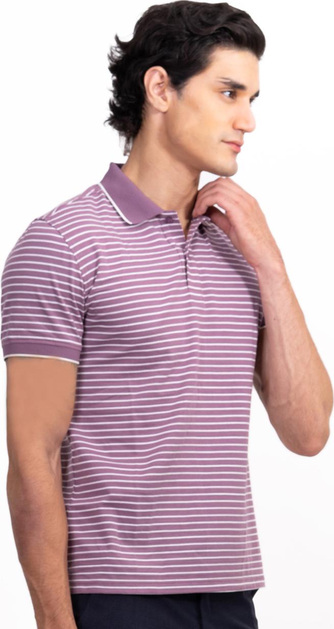 Áo Polo Nam Dệt Sọc Novelty NATMSNMCSR191046N - Tím Ruốc Sọc Trắng