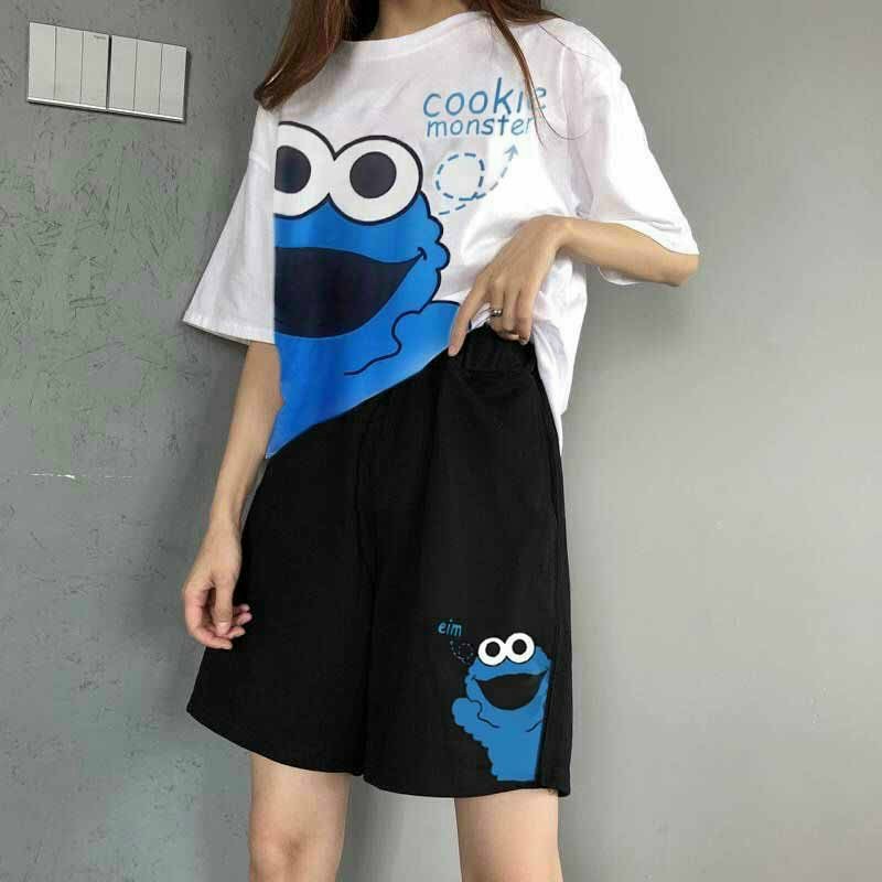 set đồ bộ đôi cookie, Sét bộ in hình thú COOKIE manster đáng yêu,  SET BỘ ELMOO + BỘ COOKIE MONSTER ÁO THUN TRẮNG QUẦN ĐÙI ĐŨI ĐEN HOT, Set Đồ Bộ Elmo-cartoon 3D Cute DB03, đồ bộ mặc nhà nam nữ