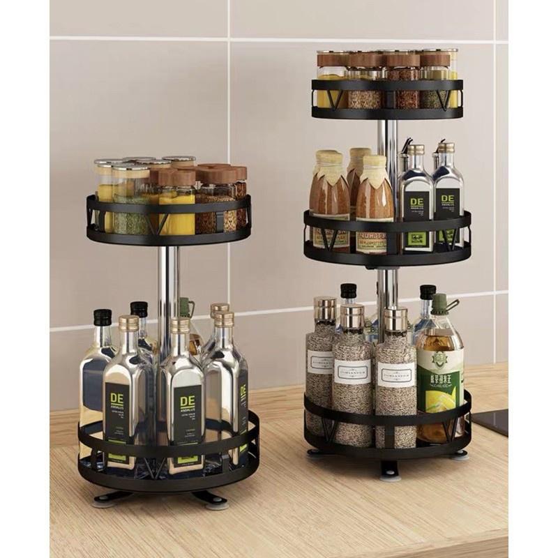 Kệ gia vị xoay , kệ đựng gia vị vuông tròn xoay 360 độ bằng thép sơn tĩnh điện 2 tầng 3 tầng chắc chắn bện đẹp tiện ích