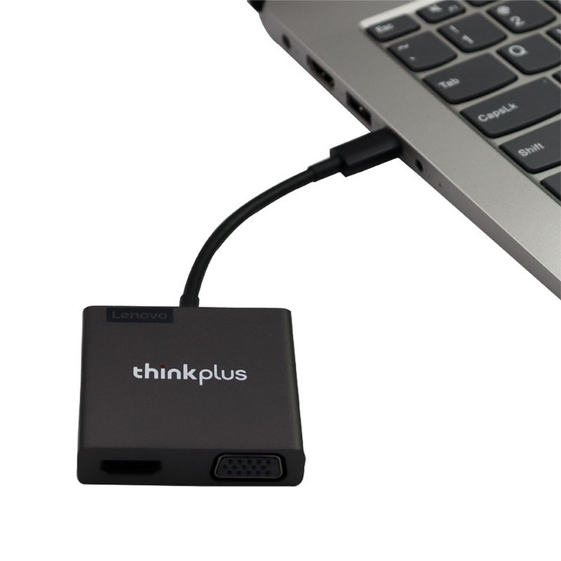 Cáp type C ra HDMI - VGA và USB - 3 trong 1 - Lenovo Thinkplus Type C USB-C 3-in-1 Adapter USB Hub, 4K HDMI 60Hz, VGA, USB 3.0 Type C to HDMI VGA USB 3.0 - Hàng chính hãng