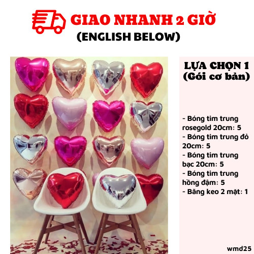 Bộ bong bóng trái tim trang trí Quốc tế Phụ nữ 8/3 nhiều màu wmd25