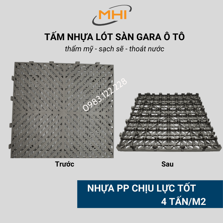 Vỉ nhựa lót sàn gara ô tô MHI - Cao 2.5 cm / trung tâm chăm sóc xe ô tô, khu vực rửa xe ô tô