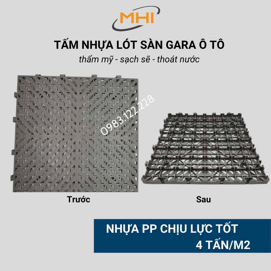 [COMBO 11] Vỉ nhựa lót sàn gara ô tô MHI - Cao 2.5 cm / trung tâm chăm sóc xe ô tô, khu vực rửa xe ô tô