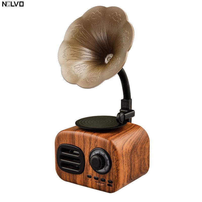Retro Máy Quay Đĩa Loa Bluetooth Vân Gỗ Sạc Hộp Nhạc Không Dây Thẻ Tf Độ Trung Thực Cao Loa Ngoài Trời Mp3 Người Chơi Color: num2