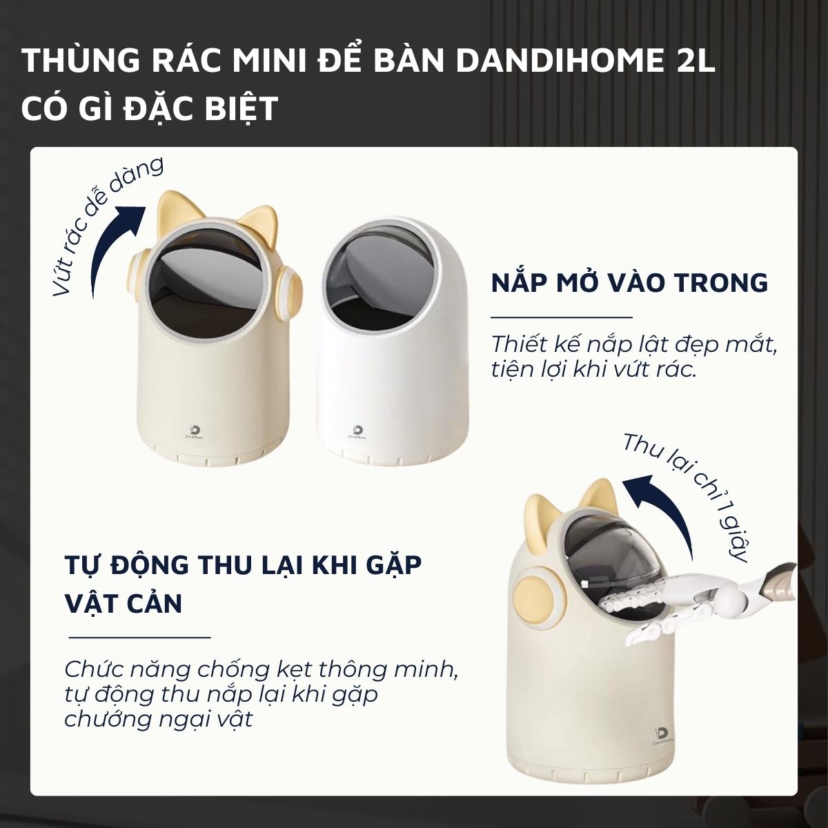 Thùng rác mini để bàn DandiHome 2 lít cảm biến tự động đóng mở