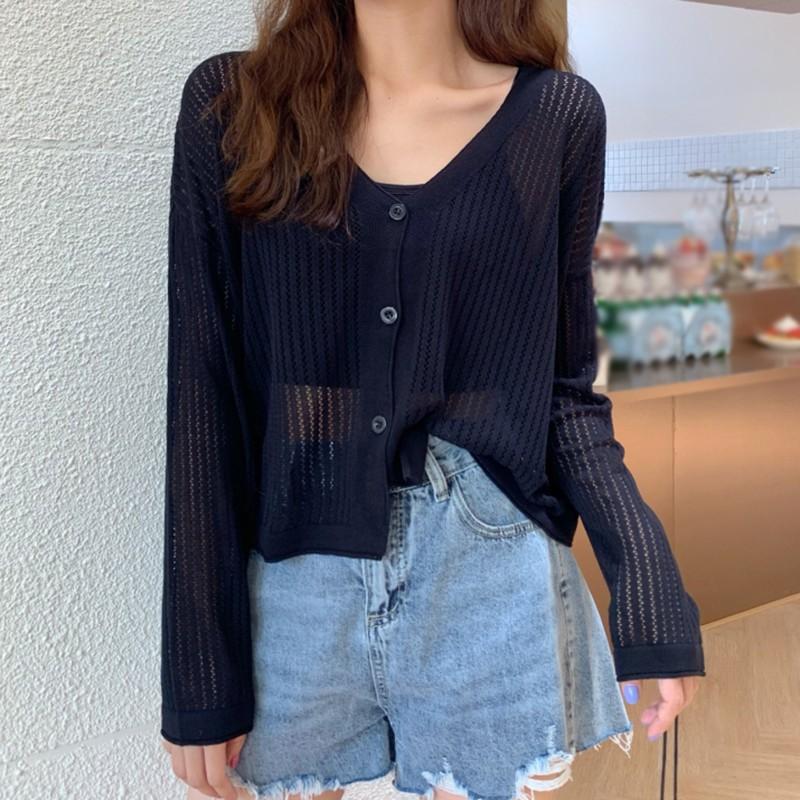 Áo Khoác Cardigan Dài Tay Cổ Chữ V Phối Nút Xinh Xắn Dành Cho Nữ