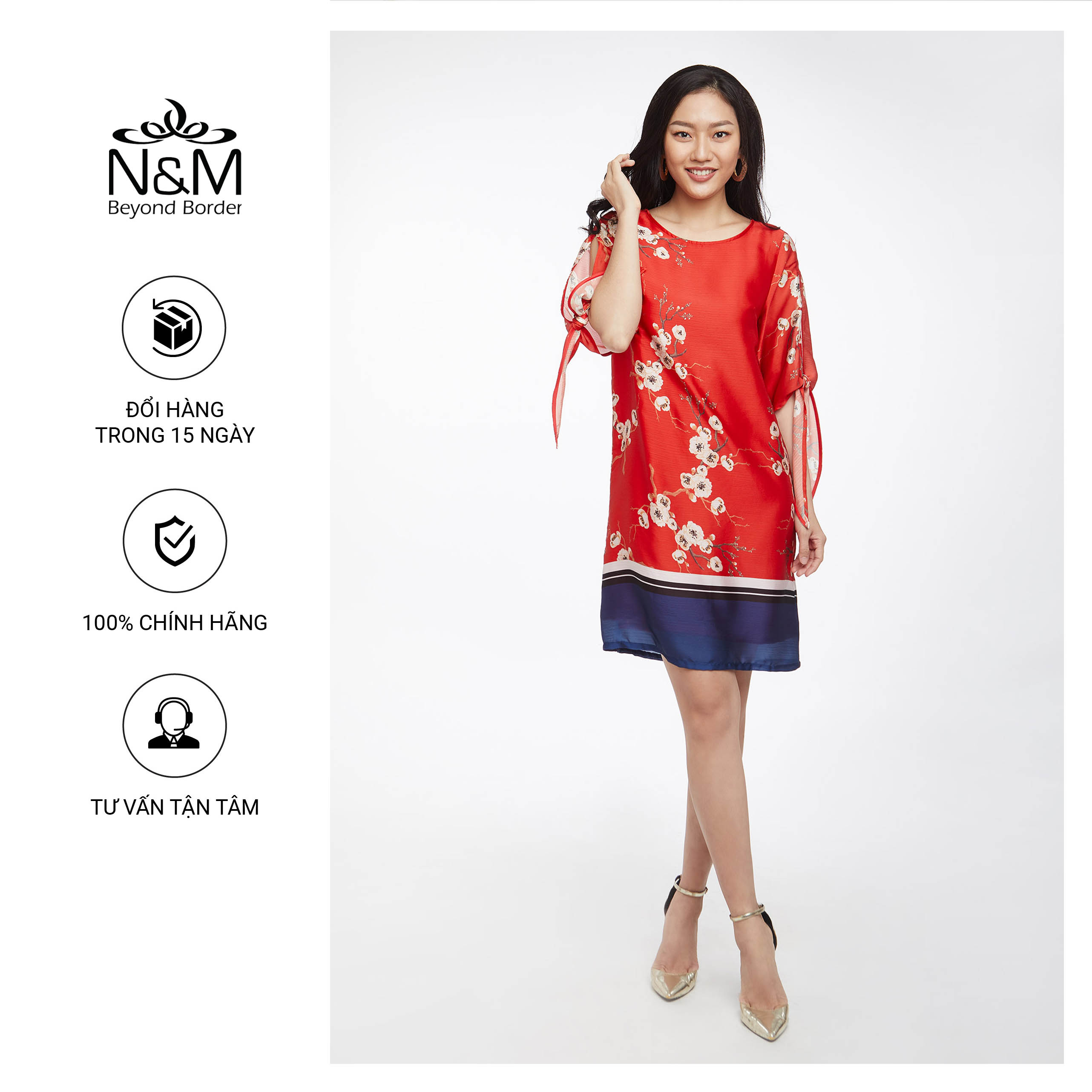 Đầm Nữ tay lỡ dáng suông họa tiết hoa nổi bật N&amp;M mã 1909023