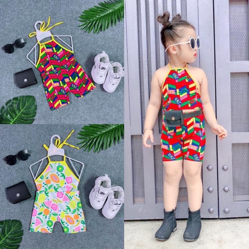 Set Mới Cho Bé Áo Yếm Cột Quần Ngố Thời Trang Chất Thun Mềm Mại
