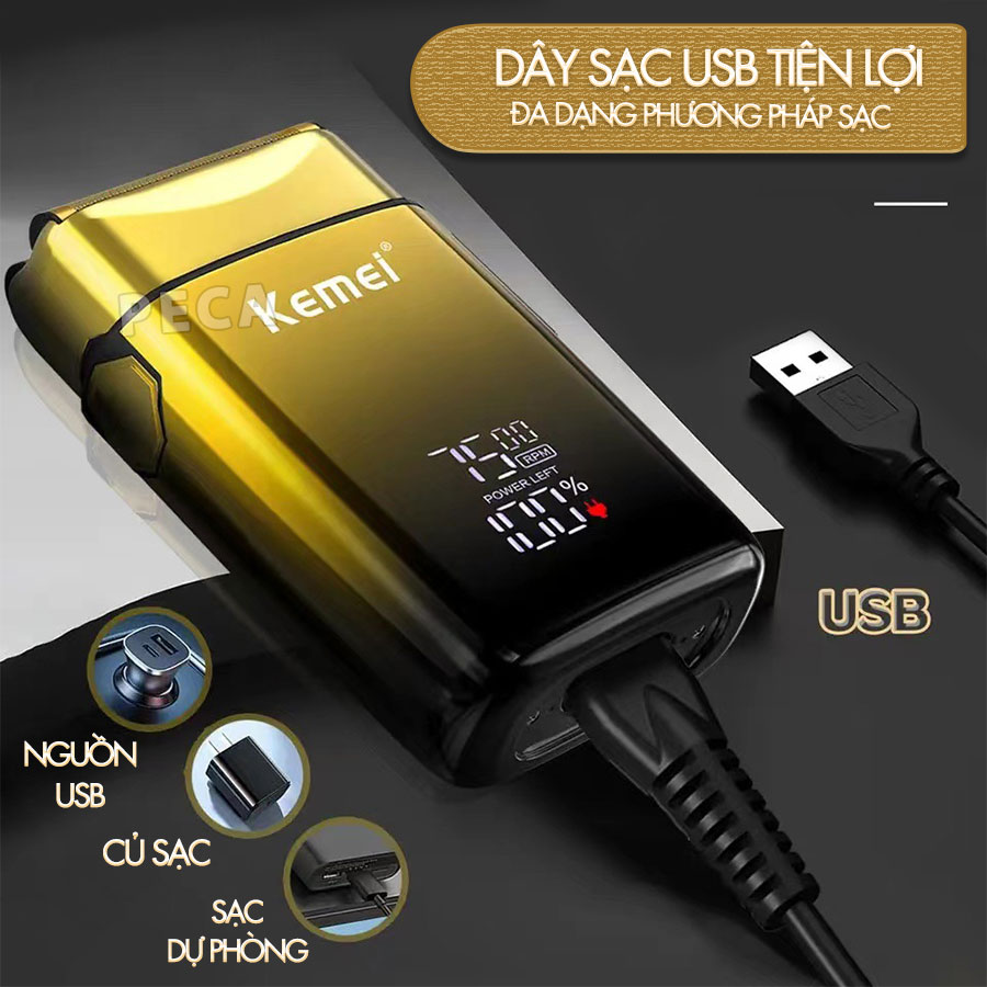 Máy cạo râu Kemei KM-TX10 điều chỉnh 3 mức tốc độ, màn hình LCD, công suất mạnh mẽ 5W - Hàng chính hãng
