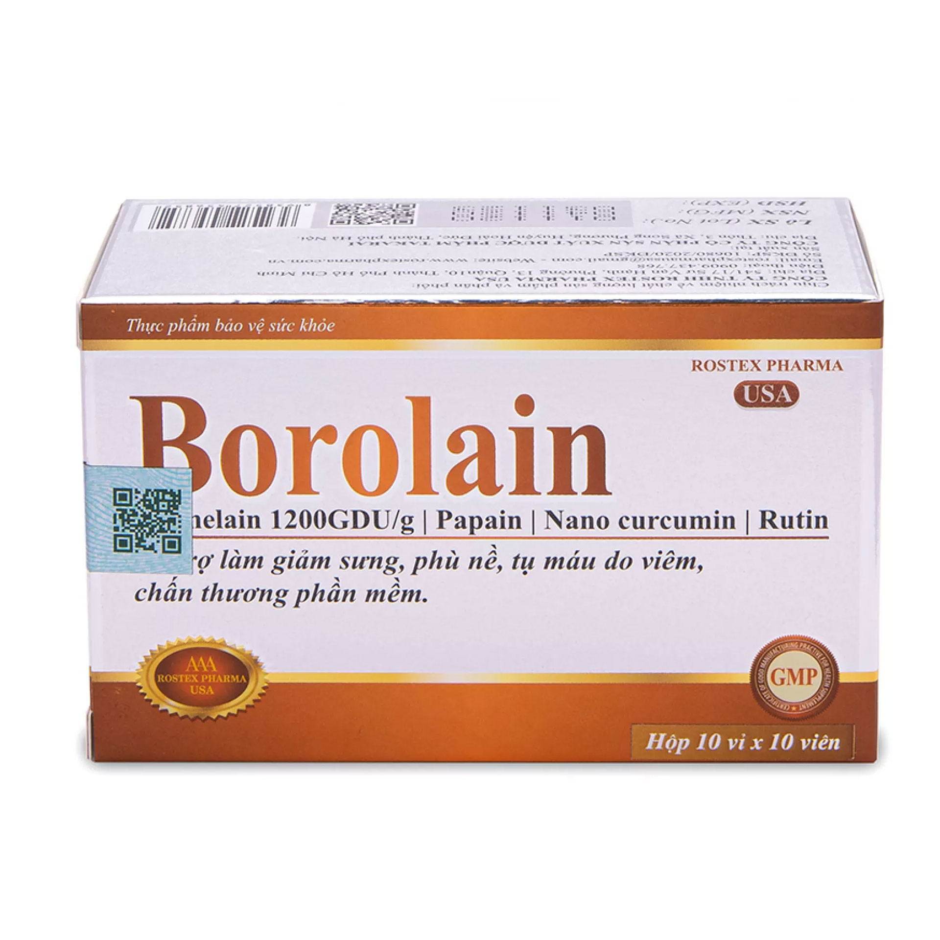Viên uống Borolain Rostex giảm sưng đau phù nề, tụ máu do viêm phần mềm