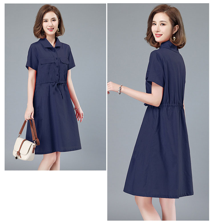 Đầm suông sơ mi công sở thiết kế 2 túi nắp thời trang, màu xanh đen dễ mặc CS74