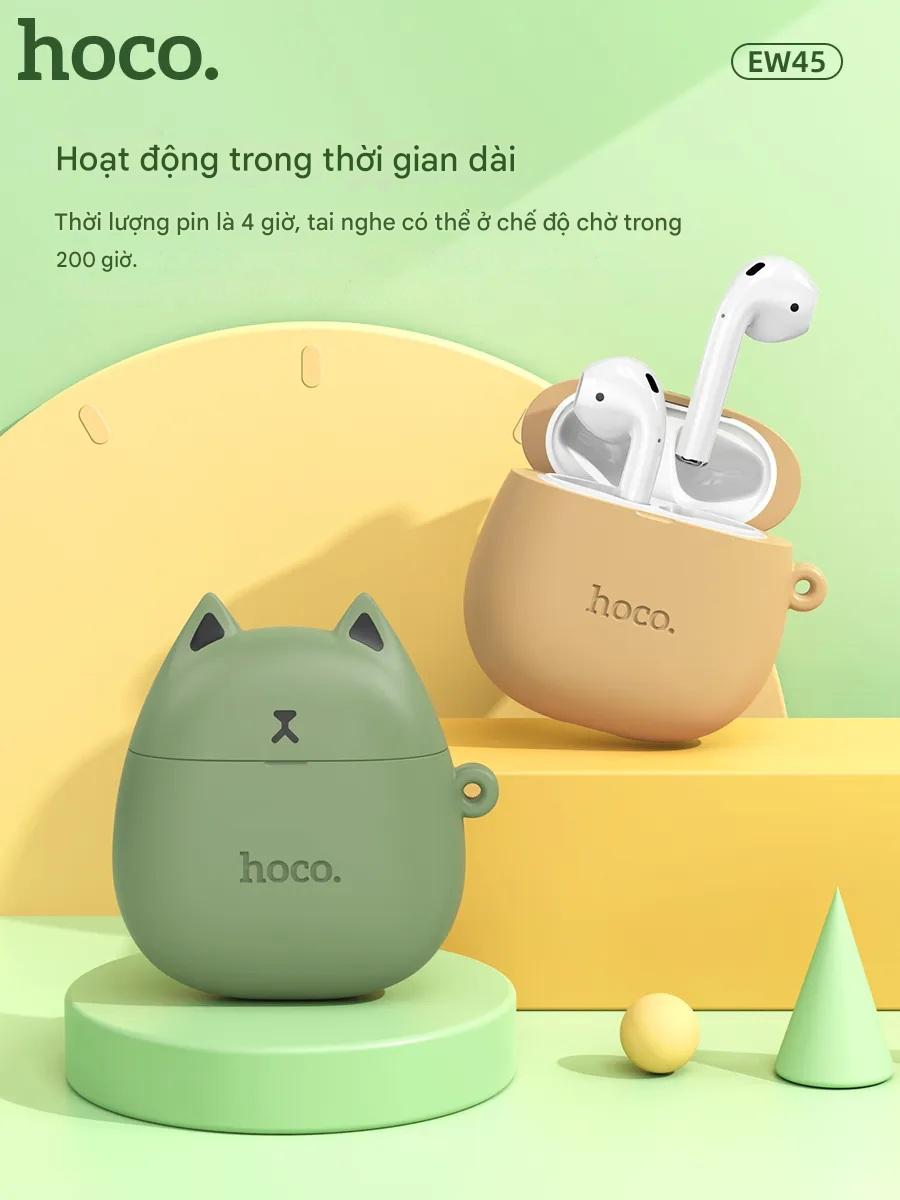 Tai Nghe Bluetooth Ho,co EW45 TWS 5.3, Có Mic Đàm Thoại, Nghe Nhạc 4H, Kèm Case Tai Mèo Cute - Hàng chính hãng