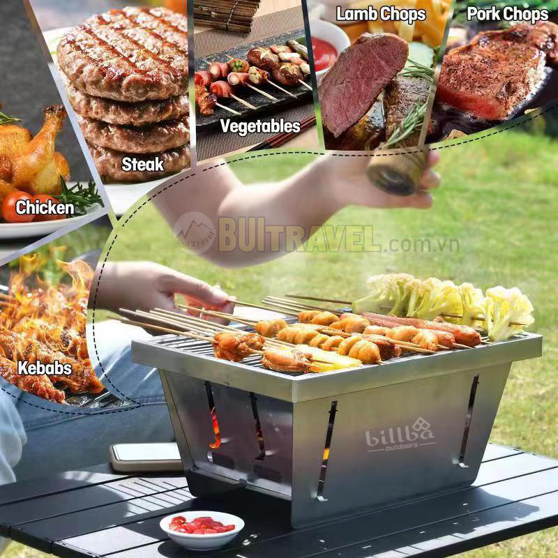 Bếp Nướng Than Hoa Gập Gọn - Lò Nướng BBQ