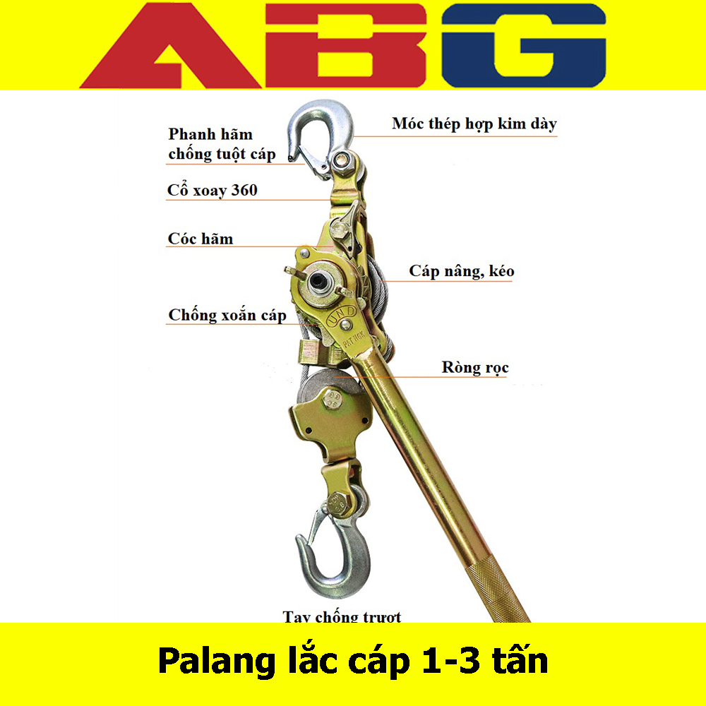 Pa Lăng Lắc Cáp ABG (Loại 2 Tấn), Ba Lăng Loại Dùng Cáp 7mm Để Kéo Căng Dây Cáp Tăng Cáp Điện, Cáp Quang Và Viễn Thông - Hàng Chính Hãng