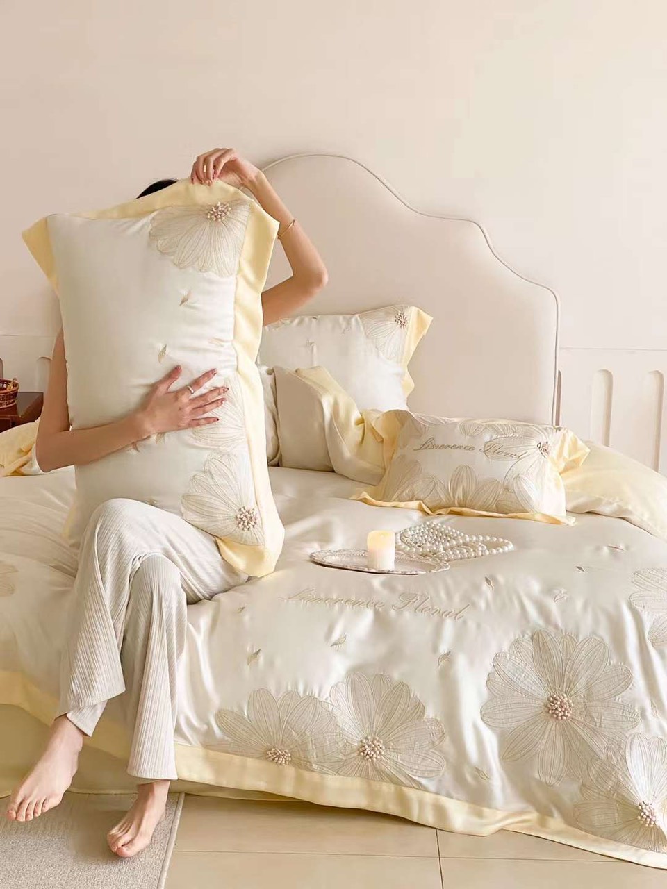 Bộ Chăn Ga Gối Đệm 5 Món Chăn Phao Lụa Tencel 80s Hin Home Bedding Drap Giường Cao Cấp