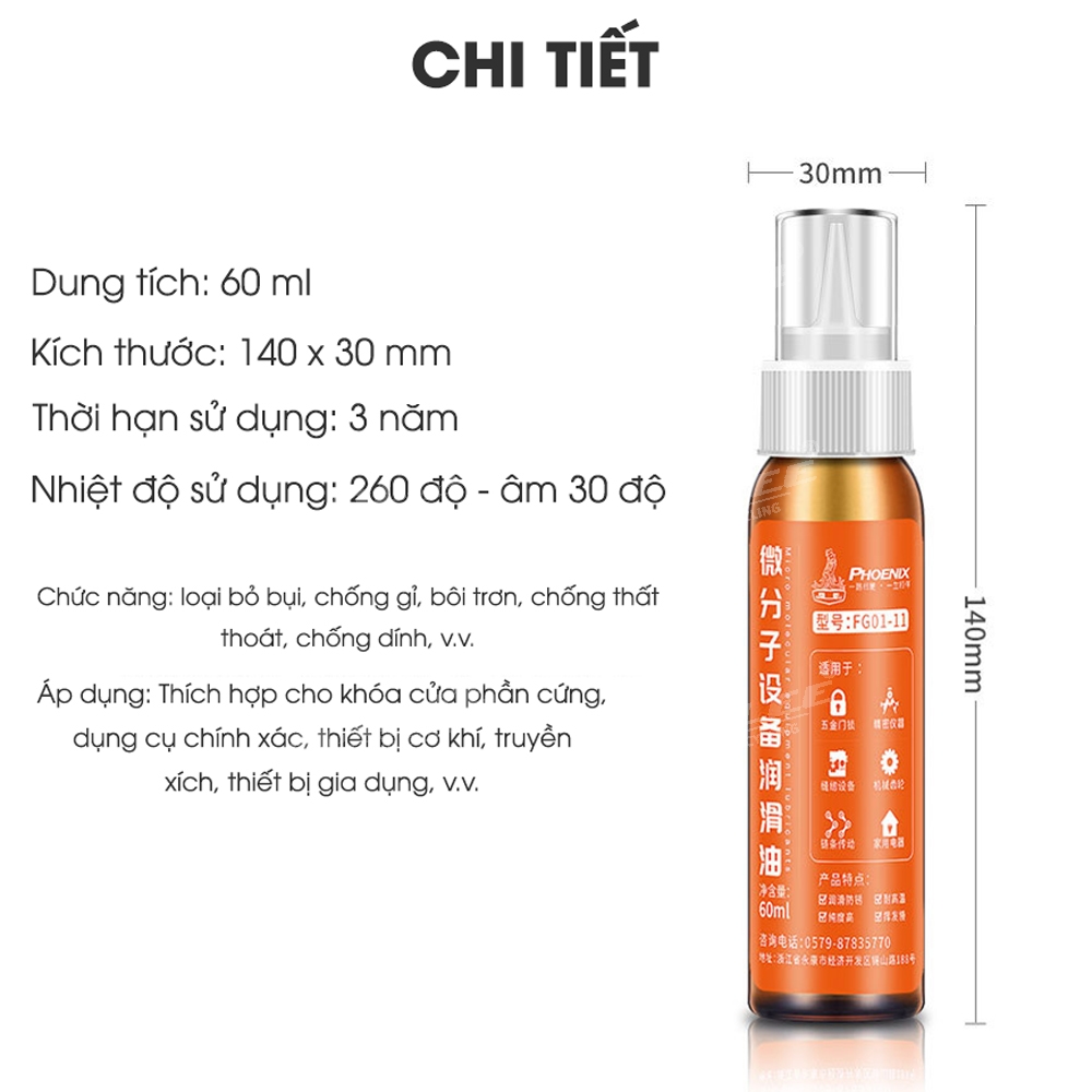 Dầu bôi trơn xe đạp FG01-11 cho sên xích xe đạp, bôi trơn máy móc, chống gỉ sét và mài mòn đa năng đa dụng (dung tích 60ml) - Mai Lee