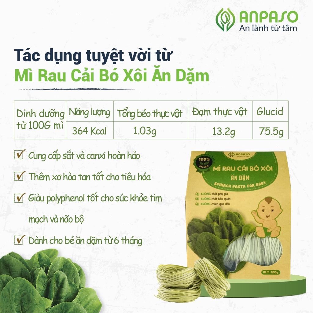 Mì Ăn Dặm Cho Bé Cải Bó Xôi Hữu Cơ Organic Anpaso, BLW, kiểu Nhật từ 7 tháng bổ sung chất xơ, cải thiện táo bón 120g