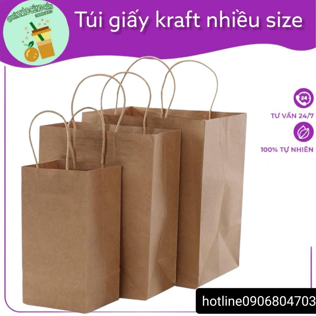 10 Túi giấy Kraft Nâu có quai nhiều size chắc chắn, bền bỉ, an toàn với môi trường