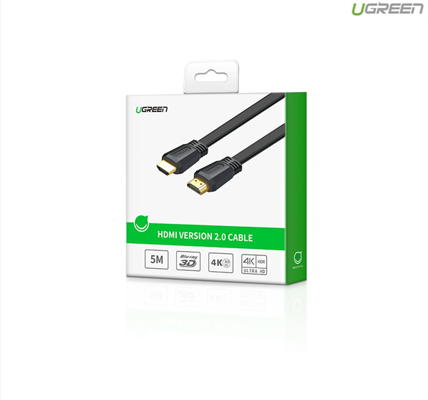 Cáp HDMI Dẹt 2m Lõi Đồng Hỗ Trợ 3D/4K Ugreen - Hàng chính hãng