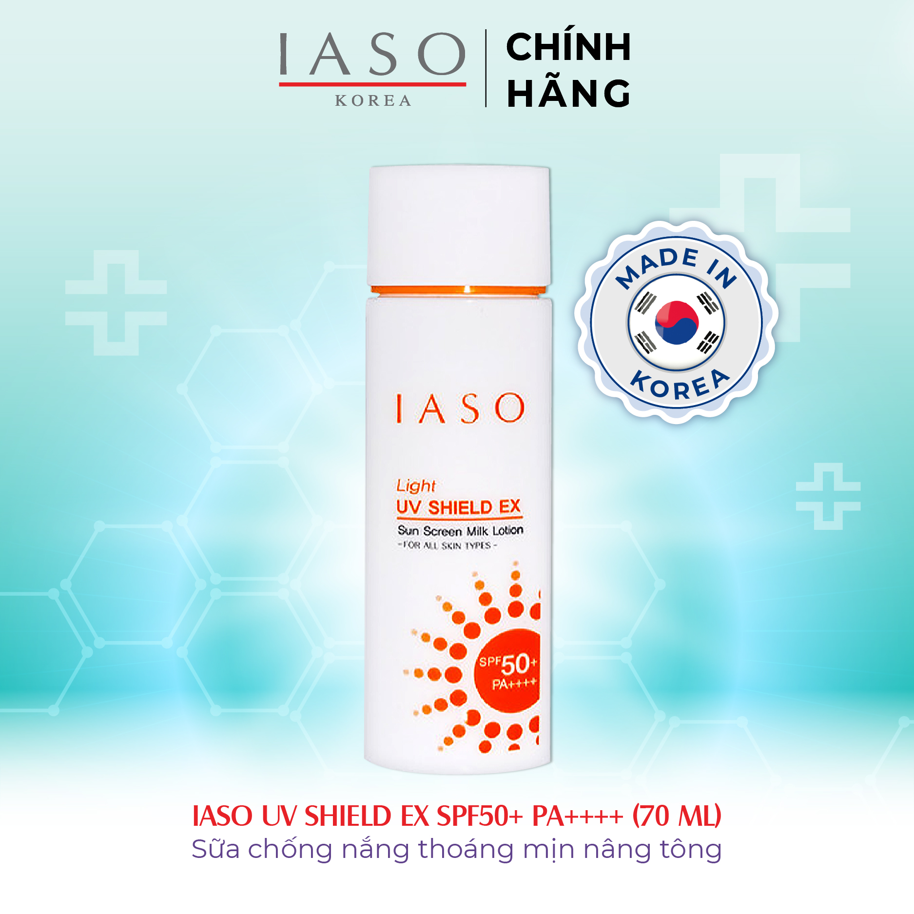 I71 Sữa chống nắng IASO Uv Shield Ex Spf50+/Pa++++ 70ml