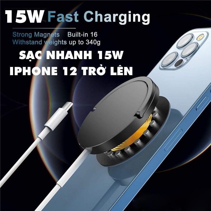 Sạc Không Dây nhanh 15W từ tính nam châm kiêm giá đỡ đế sạc ko dây thiết kế sạc thông minh wireless charging