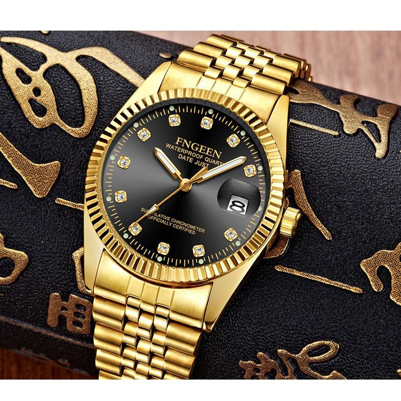 Đồng hồ nam FNGEEN FE87 nam tính đẳng cấp doanh nhân vàng chống nước , chống xước sinh hoạt dây hợp kim thép
