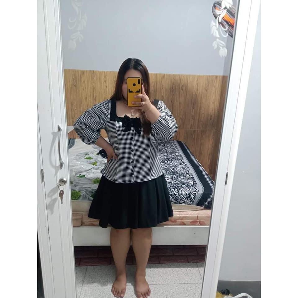 BIGSIZE - Áo kiểu cổ vuông caro 65-95kg