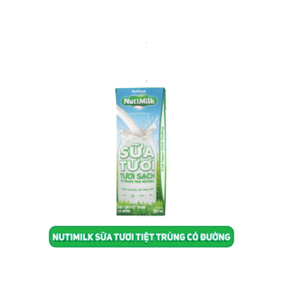 Thùng 48 Hộp NutiMilk Sữa tươi 100 điểm - Sữa tươi tiệt trùng Có đường 180ml TU.STCD180TI NUTIFOOD