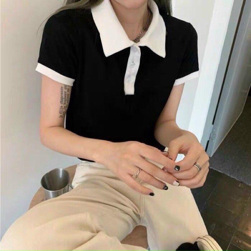 Áo PoLo Croptop Phối Viền Nút Gài Tay Ngắn Đơn Giản Thời Trang Cho Nữ Của SANMAY- A0006