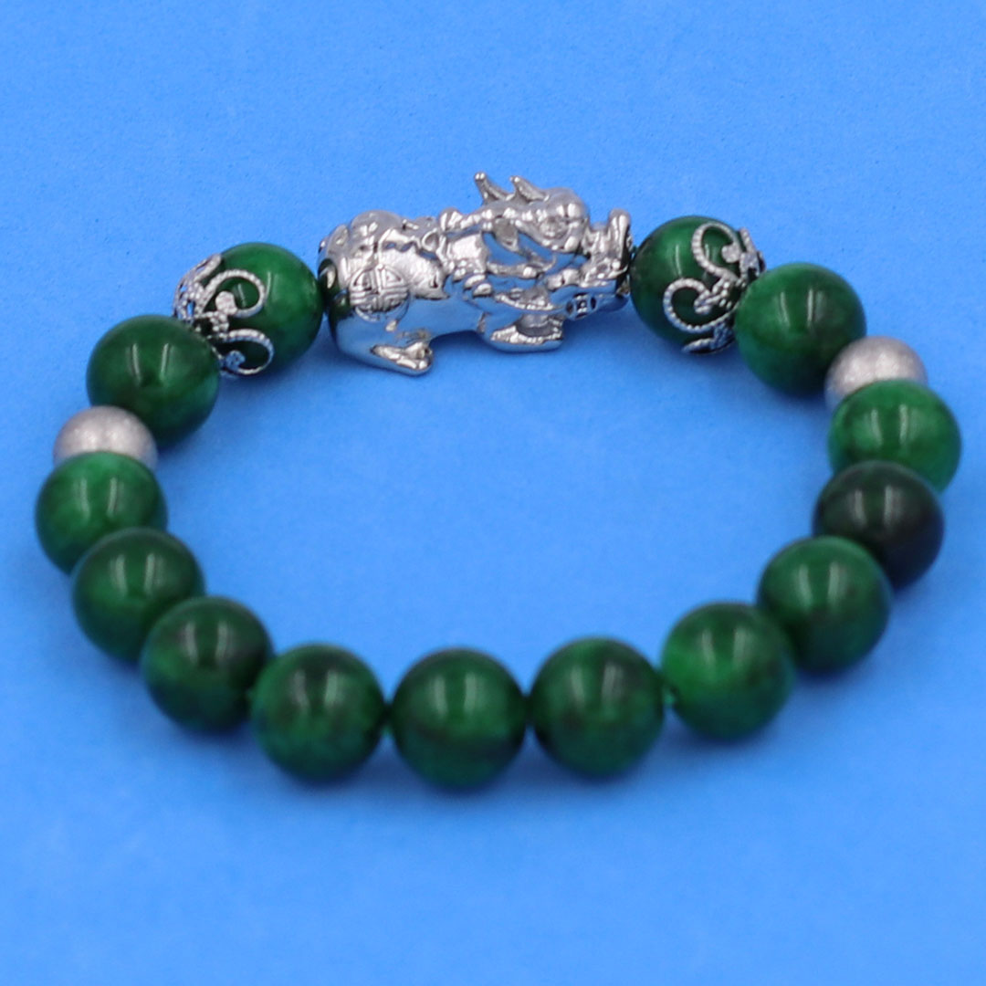 Vòng chuỗi đeo tay đá cẩm thạch sơn thuỷ charm tỳ hưu inox, bi inox, khía bông inox, từ hạt 6 ly đến 12 ly, vòng tay phong thuỷ