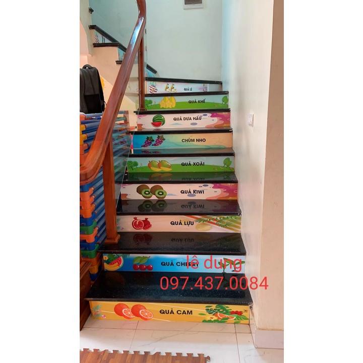 Combo 21 bậc decal trang trí cầu thang hoa quả tiếng việt