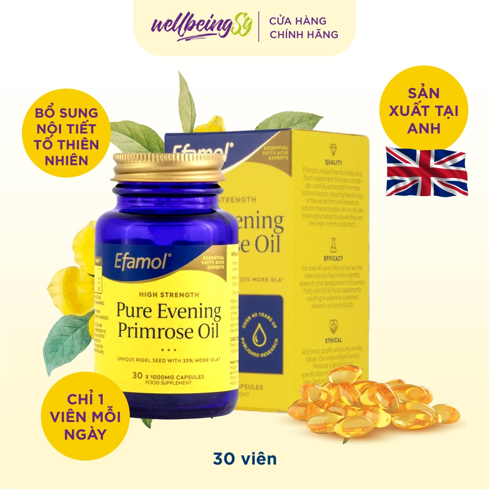 Viên Uống Bổ Sung Dầu Hoa Anh Thảo Nguyên Chất Efamol Pure Evening Primrose Oil, Giúp Cân Bằng Nội Tiết Tố, Bảo Vệ Và Làm Sáng Da (30 Viên Gel - 1000mg)