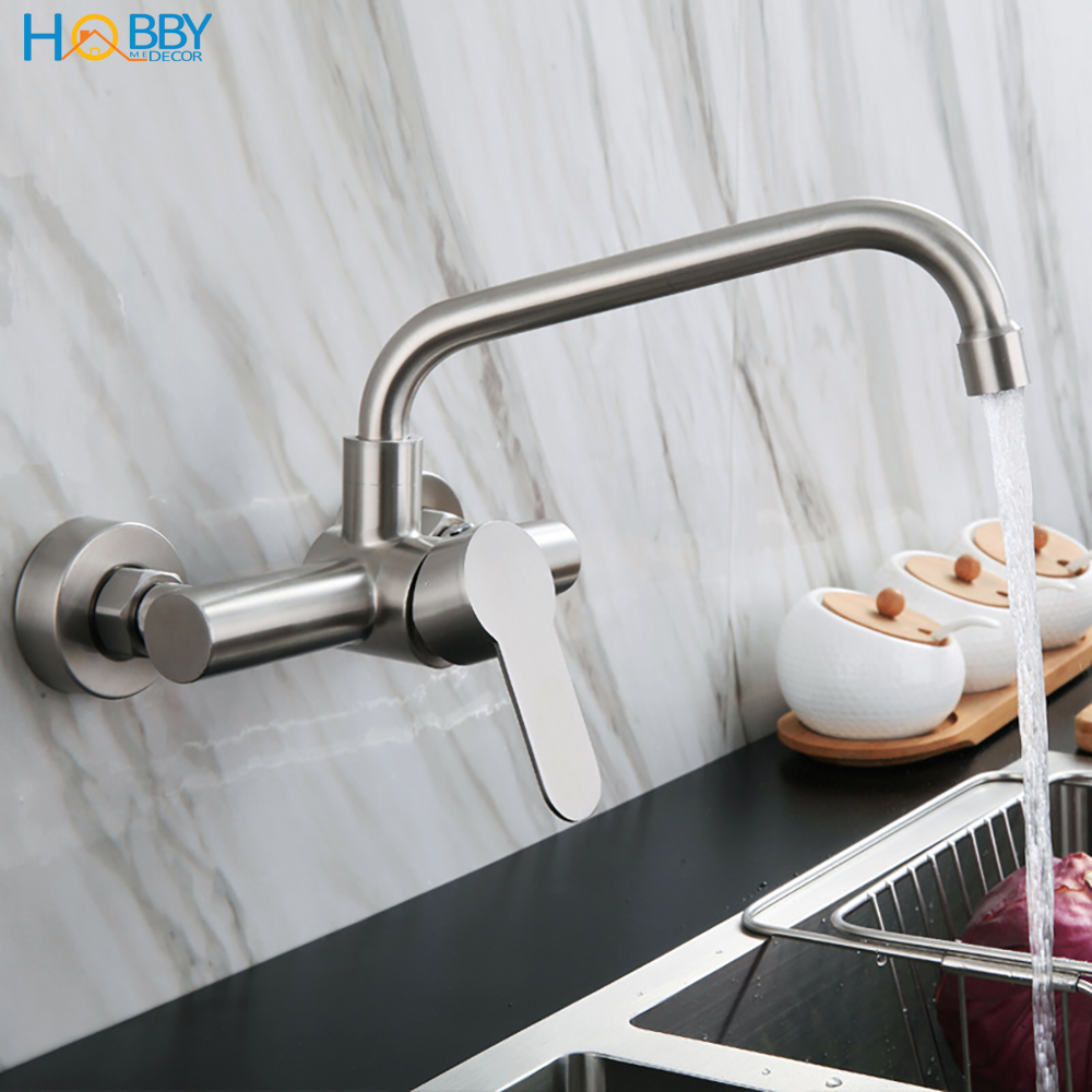 Vòi rửa chén nóng lạnh gắn tường inox 304 Hobby Home Decor ANL2