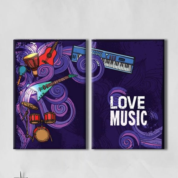 Bộ 2 Tranh Canvas Viền Composite Treo Tường Trang Trí Quán Cà Phê &quot;I Love Music&quot; W166