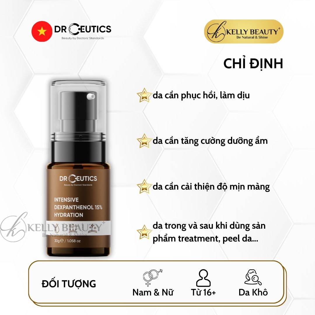 Serum Vitamin B5 15% DrCeutics - Siêu Phục Hồi Da &amp; Cấp Ẩm Cho Da - Intensive Dexpanthenol 15% Hydration - Kelly Beauty