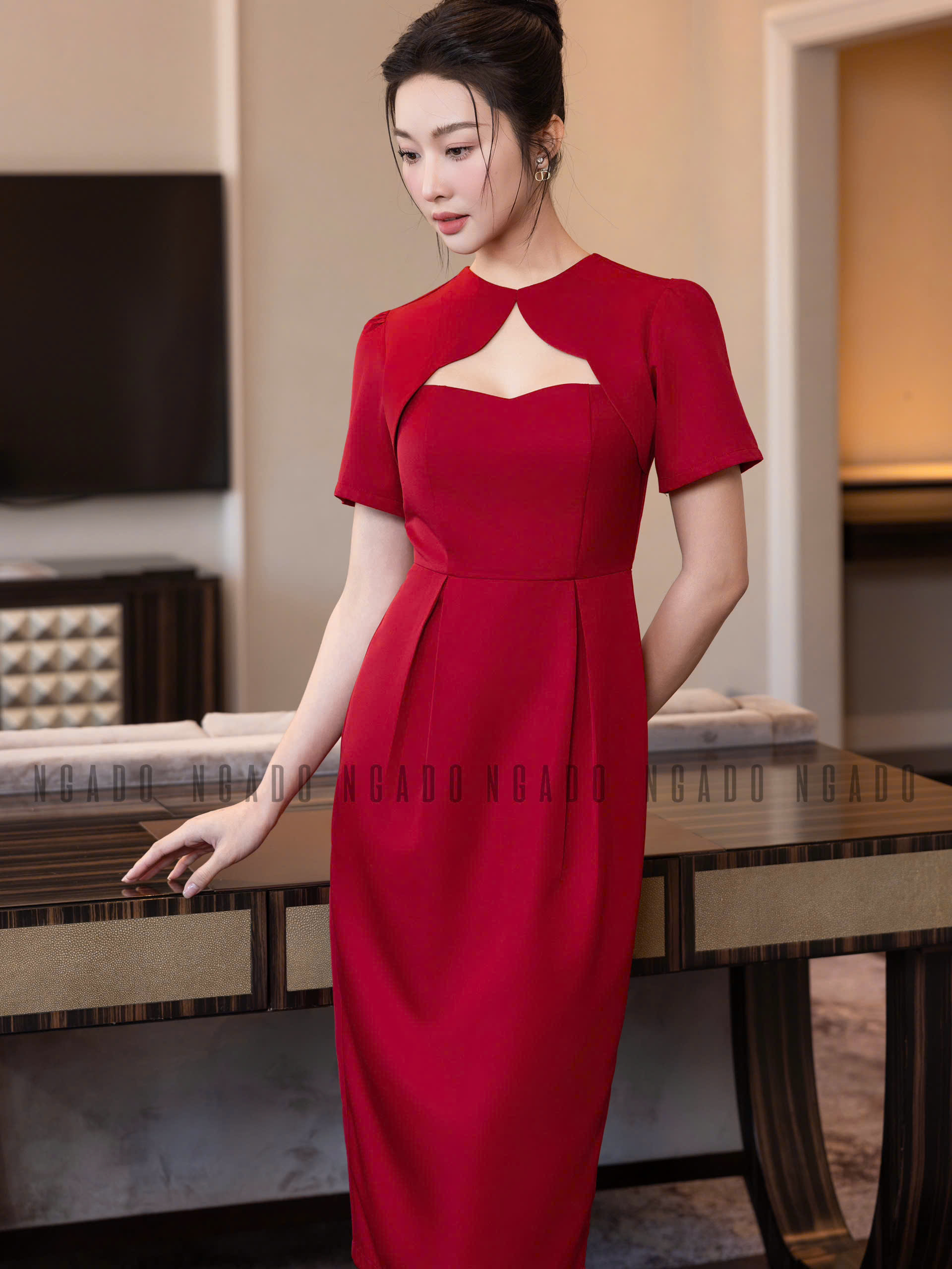 Đầm đỏ cúp ngực NGADO , đầm kiểu Nữ , đầm công sở , dự tiệc