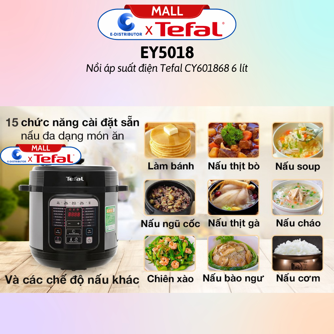 Nồi áp suất điện Tefal CY601868 6 lít - Hàng Chính Hãng