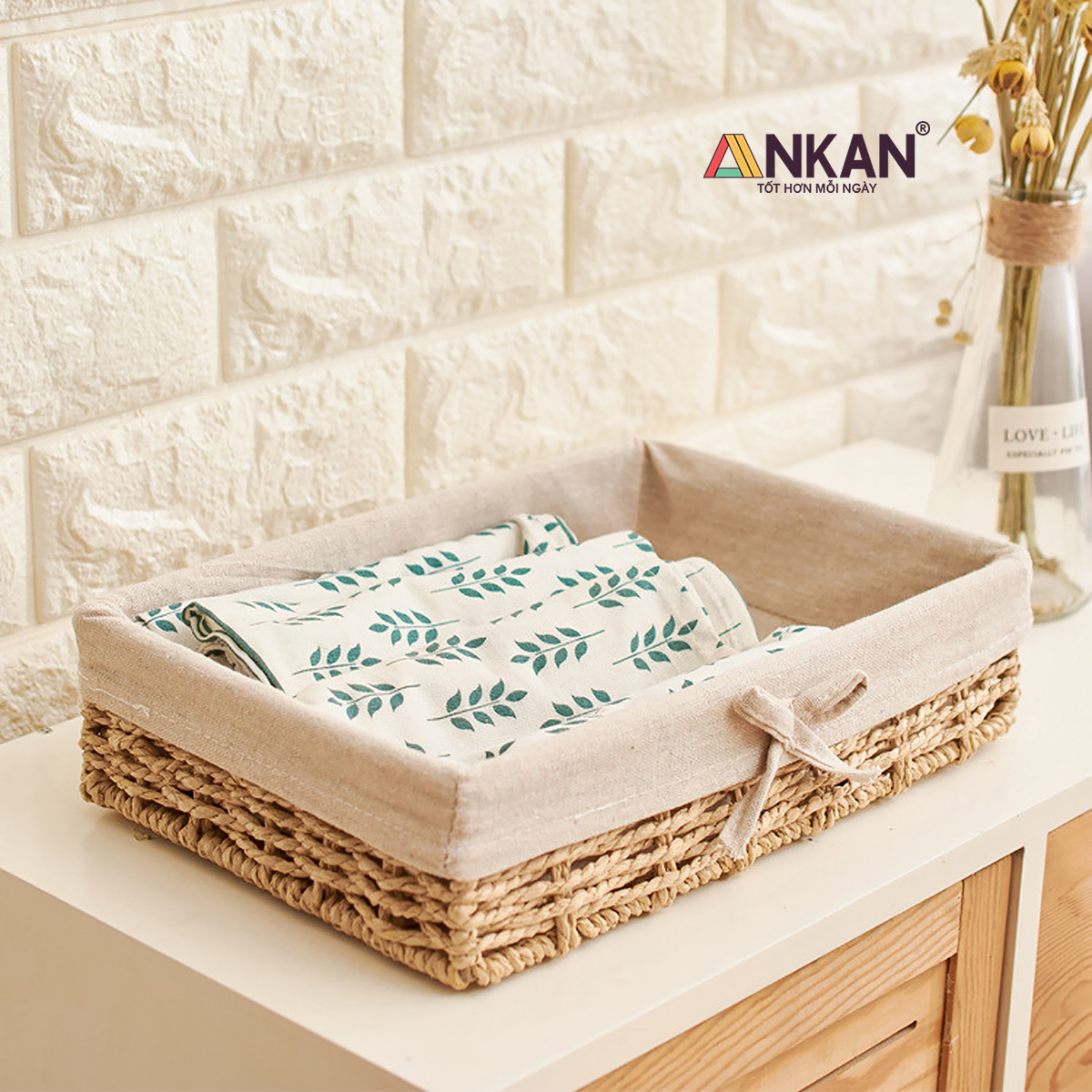 Khay Đựng Bánh Kẹo Hoa Quả Sang Trọng Chữ Nhật Lót Vải Nơ Đa Năng