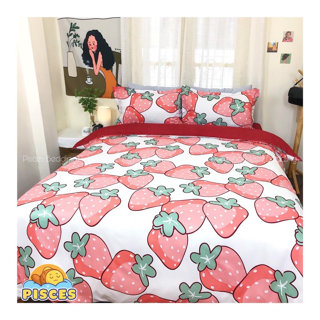Bộ Chăn Ga Gối Cotton Poly Dâu Tây