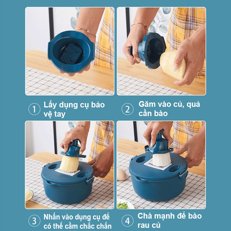 Bộ nạo rau củ quả cao cấp đa năng kèm rổ đựng và chậu 12 chi tiết cực kỳ tiện lợi
