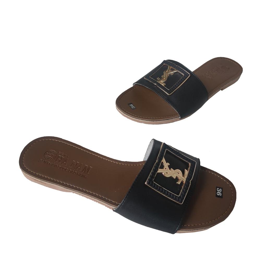 Dép nữ quai ngang da bò TiTi Đô đính nơ đế bệt DNU2116d