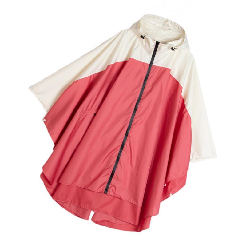 Waterproof Lightweight Hooded Raincoat Rain Jacket Batwing-Sleeved Poncho - Red