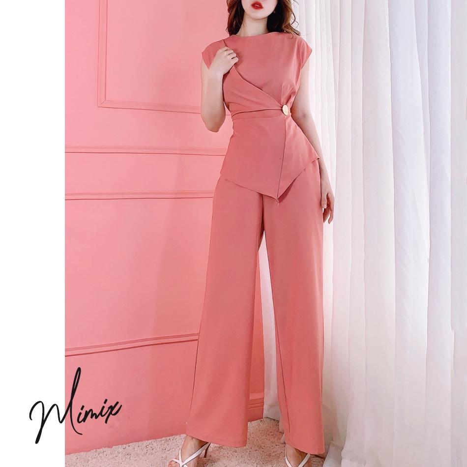 Set bộ rời trơn áo lụa cát đính tag và quần ống suông năng động MIMIX AR1185