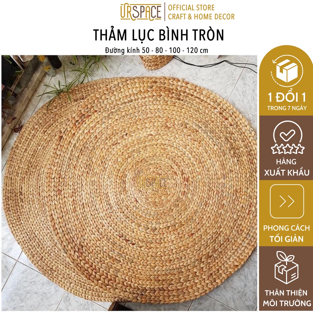 Thảm trải sàn phòng khách hình tròn URSPACE bằng lục bình (bèo) trang trí decor/ ROUND HYACINTH RUG