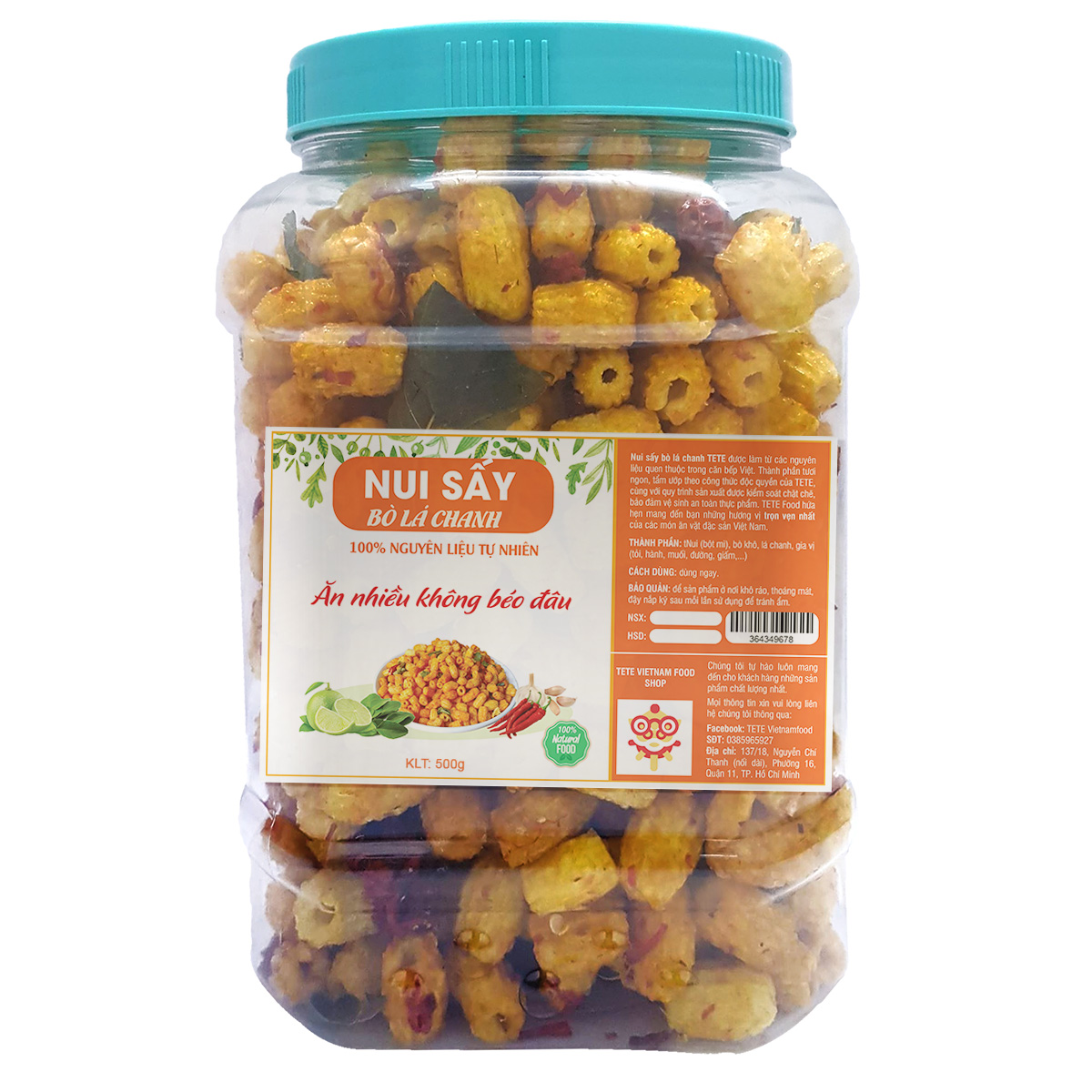 Nui Bò Lá Chanh Vị Cay Ngon Miệng Phân Phối Bởi TETE Food 500gram