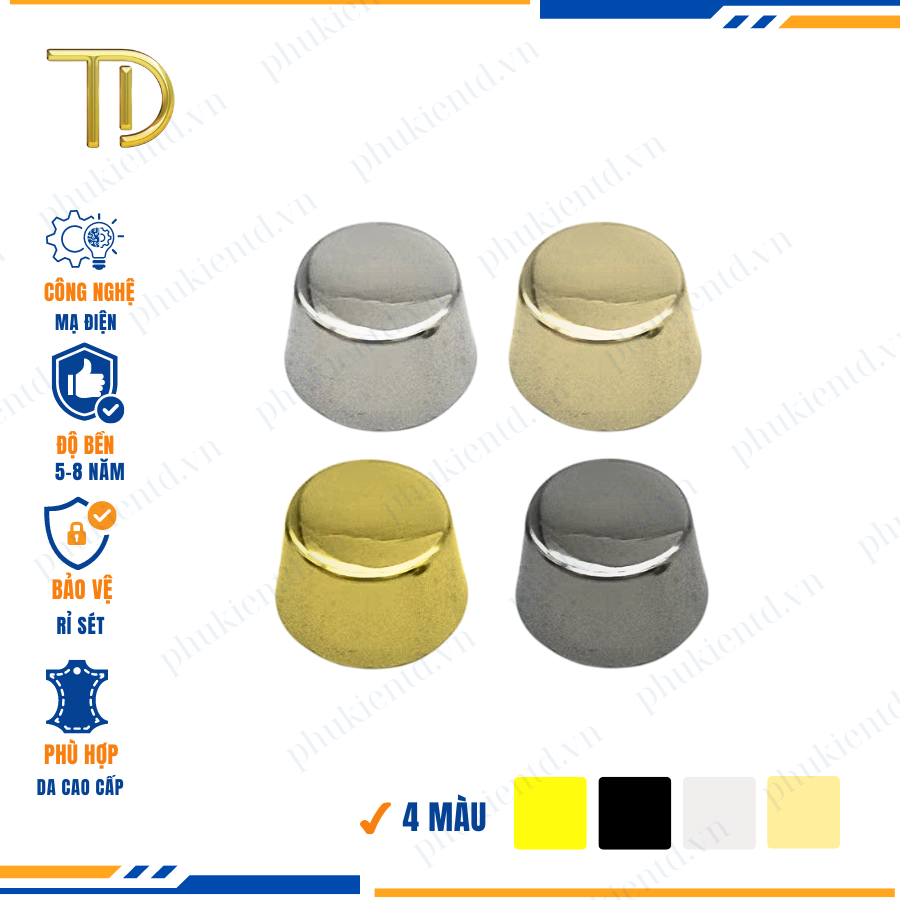 Chân đế túi xách, chân đế trụ túi xách 12mm công nghệ mạ điện Electroplating độ bền 5-8 năm