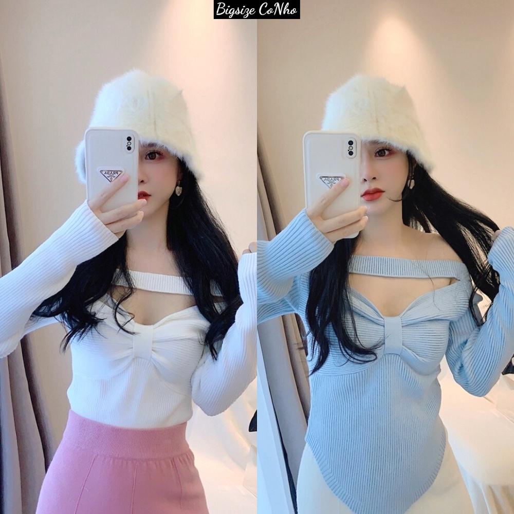 Áo thun gân bigsize nữ tay dài trễ vai kiểu dáng sexy, Áo kiểu big size dài tay BIGSIZE CÔ NHỎ G60